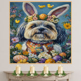 Lhasa Apso Dog in Easter Costume, Adorable Spring Art for Dog Lovers, Holiday Gift for Lhasa Apso Owners, Dog Wall Art on Canvas Wrap, Framed Print, or Rolled Artwork for Living Room or Bedroom